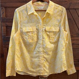 Boden Button up sz 12 Yellow White Patterned Cotton Blouse Long Sleeve